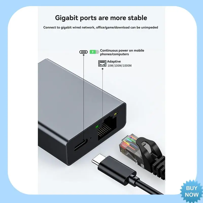 

A47Z Type-C Ethernet Adapter Type-C To RJ45 Gigabit Ethernet Network Card With PD100W For TV Stick PC Laptop Smartphone