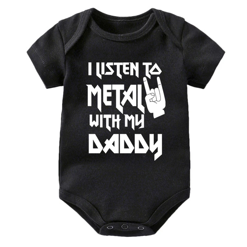 I Listen to Metal with My Daddy Baby Bodysuits Cotton Soft Baby Clothes Short Sleeve Jumpsuit Rock Baby Boy Girl Outfits