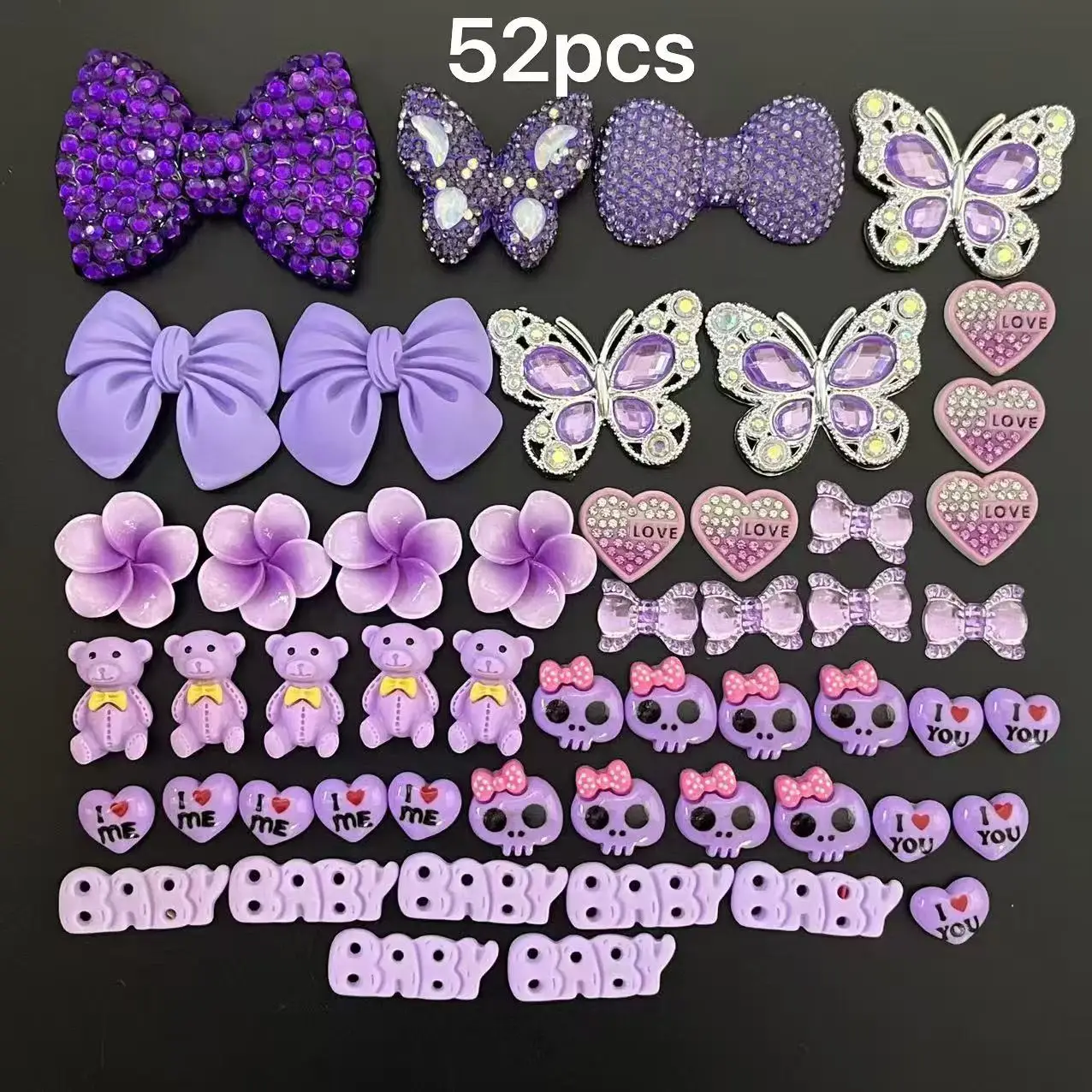 

Wholesale One Set Pink Sliver Blue Purple Bundle Luxury Diamond Flat Back Resin Charm Junk Phone Case Ipadcase Decoration Crafts
