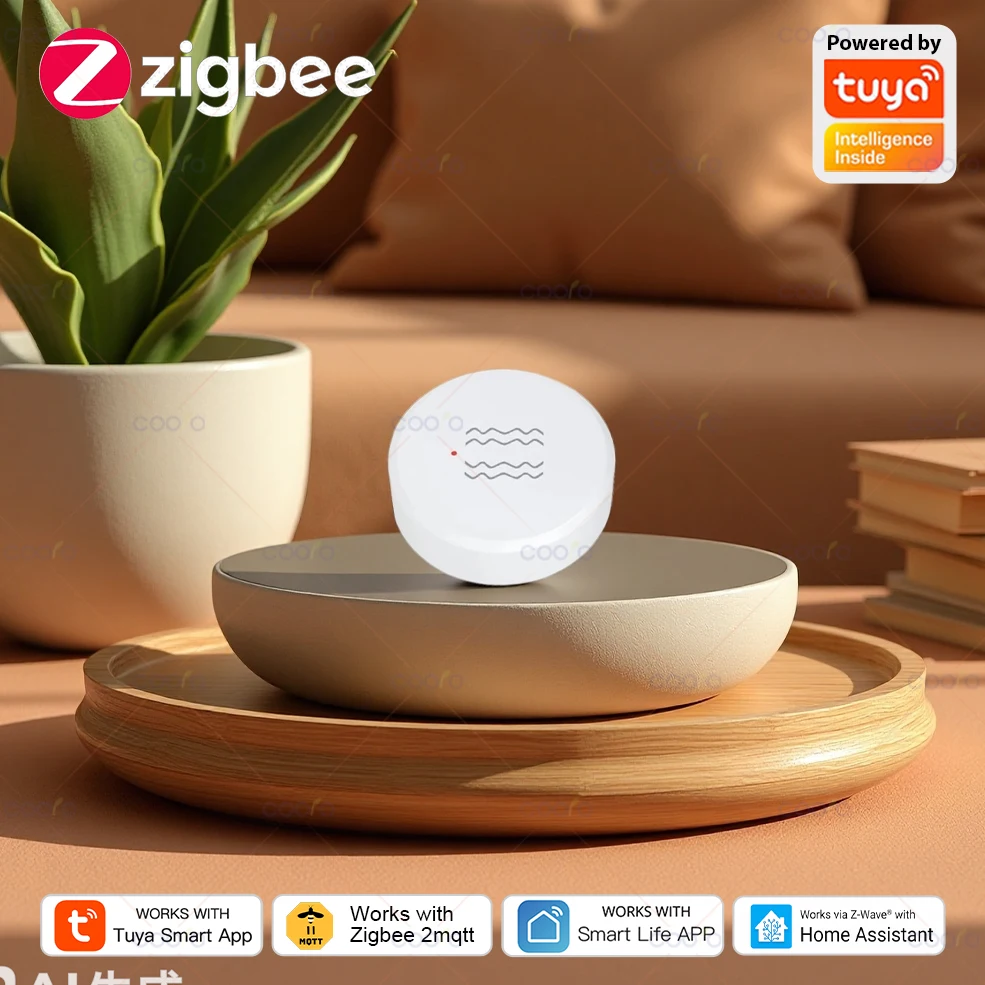 Zigbee-Sensor de vibración inteligente, protección de seguridad, aplicación Tuya Smart Life, alarma de choque de movimiento en tiempo Real, compatible con Zigbee2MQTT
