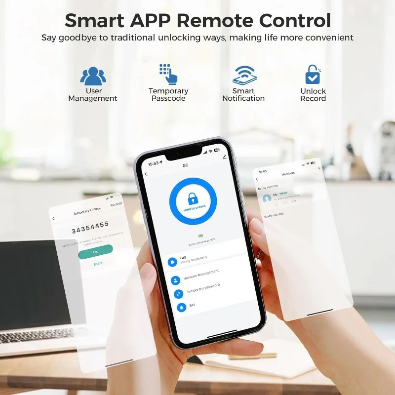 قفل باب ذكي DEVO Wi-Fi G6، قفل باب دخول بدون مفتاح ببصمة الإصبع 6 في 1، جهاز تحكم عن بعد للتطبيق، قفل تلقائي، مقاوم للماء IP54