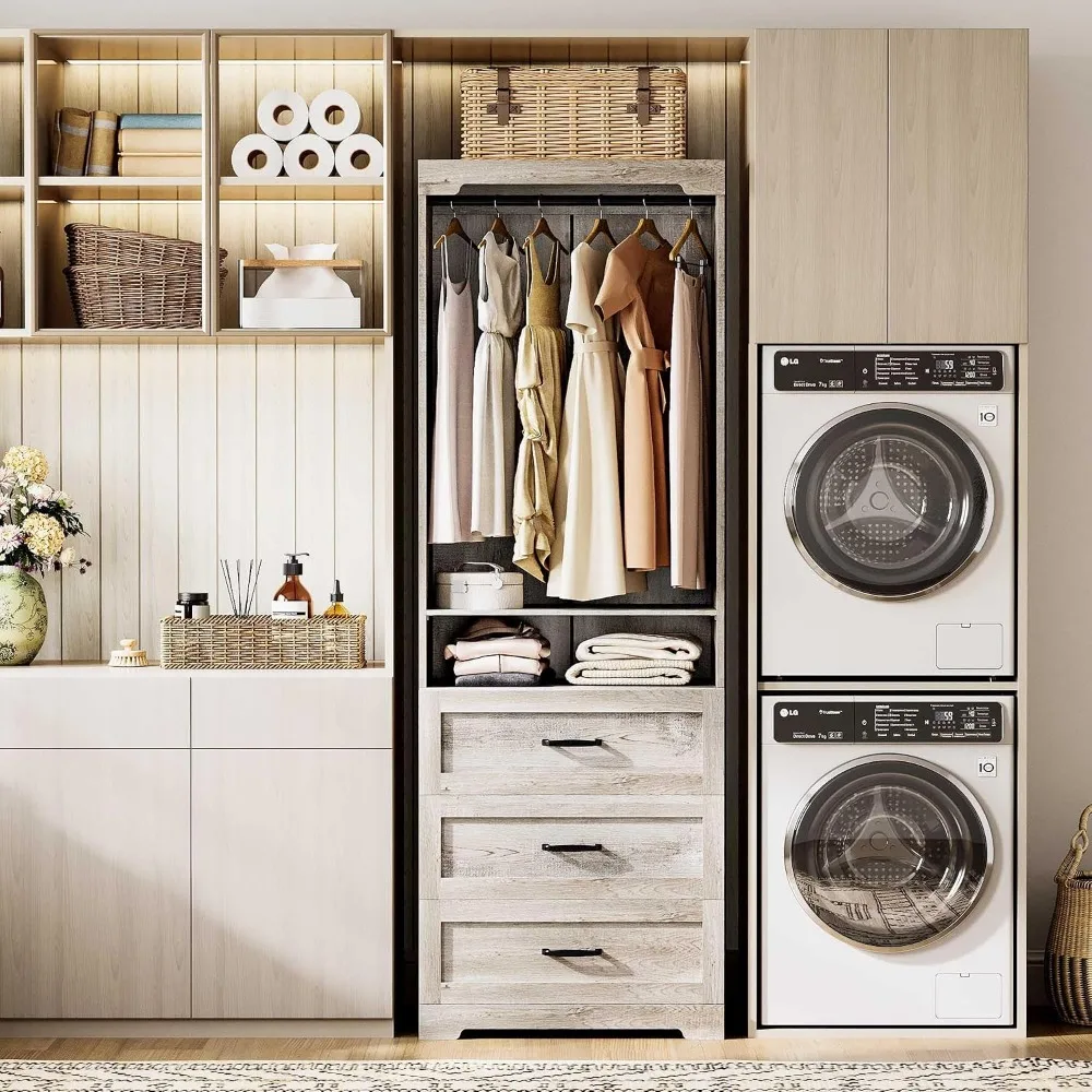 Freestanding Closet System with Adjustable Shelves & 3 Drawers