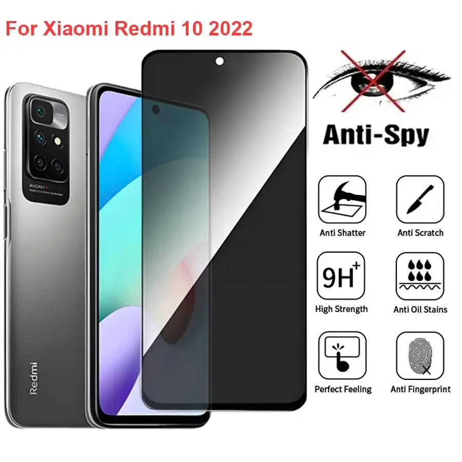 

For Xiaomi Redmi 10 2022 Anti Spy Privacy Tempered Glass Protector Compatible For Redmi10 Full Cover Screen Phone Film