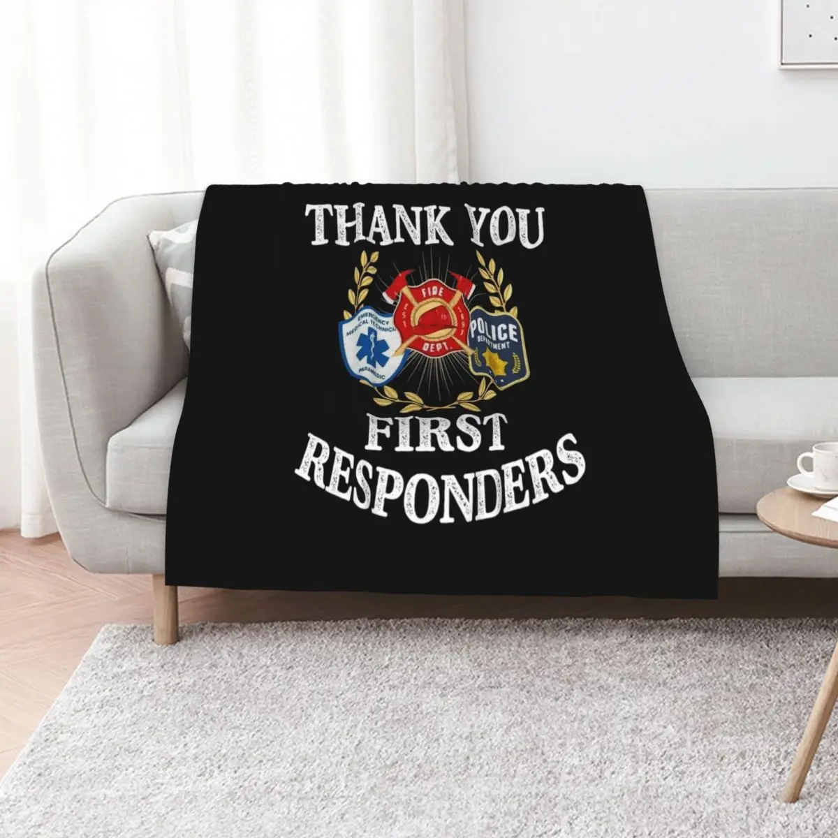 Thank You First Responders EMT Police Firefighter Throw Blanket Camping Comforter Stuffeds Hairys Luxury St Sofas Blankets