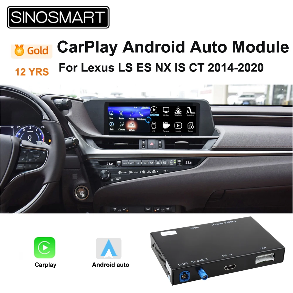 SINOSMART Wireless CarPlay For Lexus LS/ES/NX/IS/CT 2014-2020 (not suitable for ES300H 2018-2020 with factory 360 birdview )