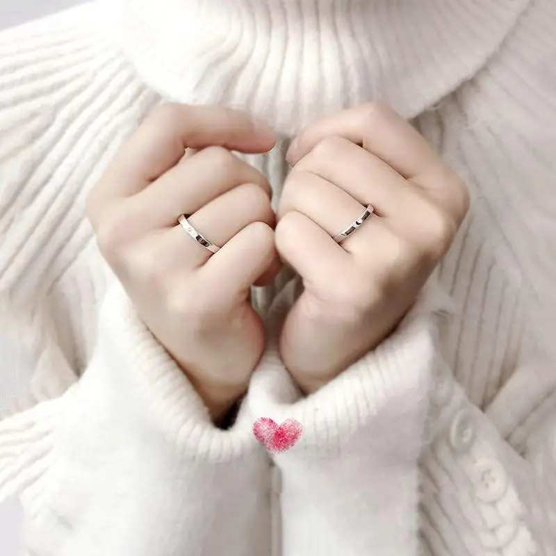 31BB 2 Pcs for Sun and Moon Couple Rings Adjustable Opening Rings for Teens Girls Mother Daughter Sister Family Membe