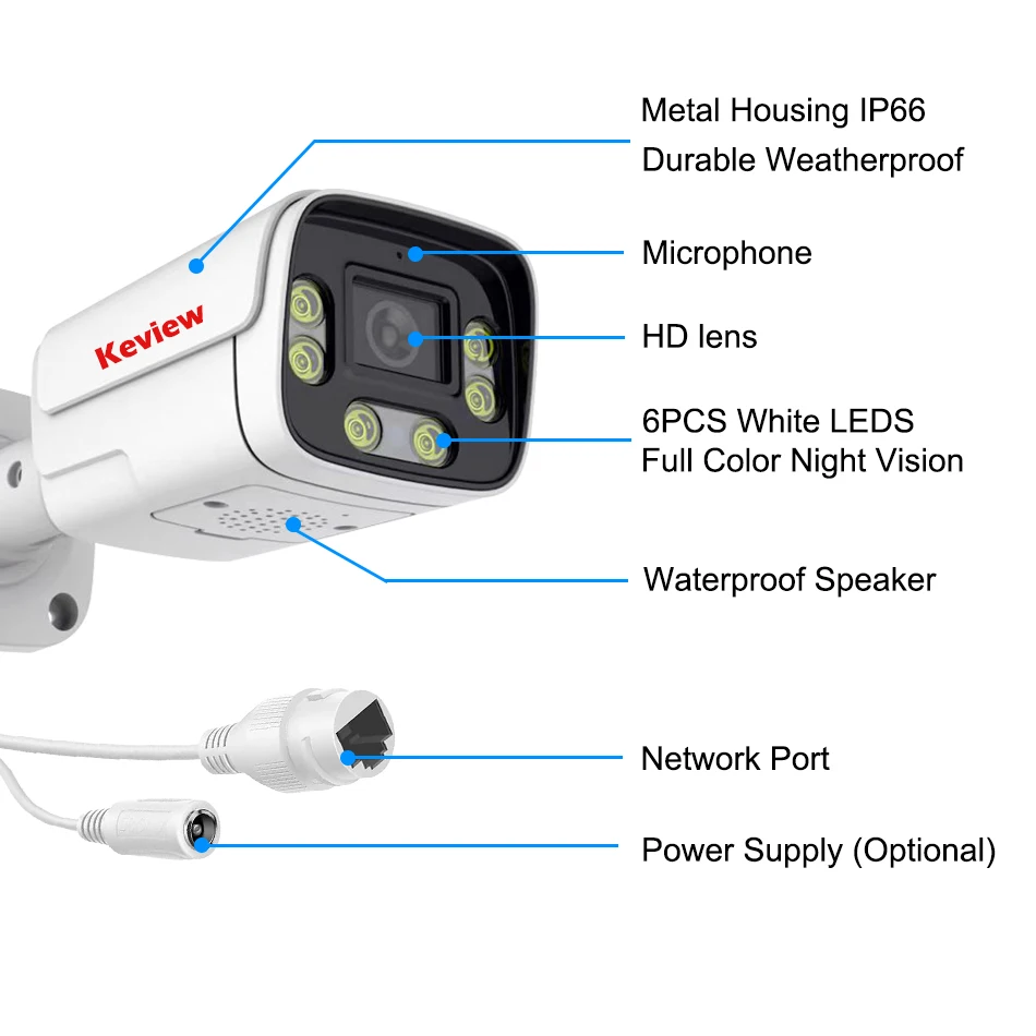 4K 8MP POE IP Camera XMeye Outdoor Surveillance Audio TF Card CCTV Security Human  Motion Face AI Alarm Color Night Vision ONVIF