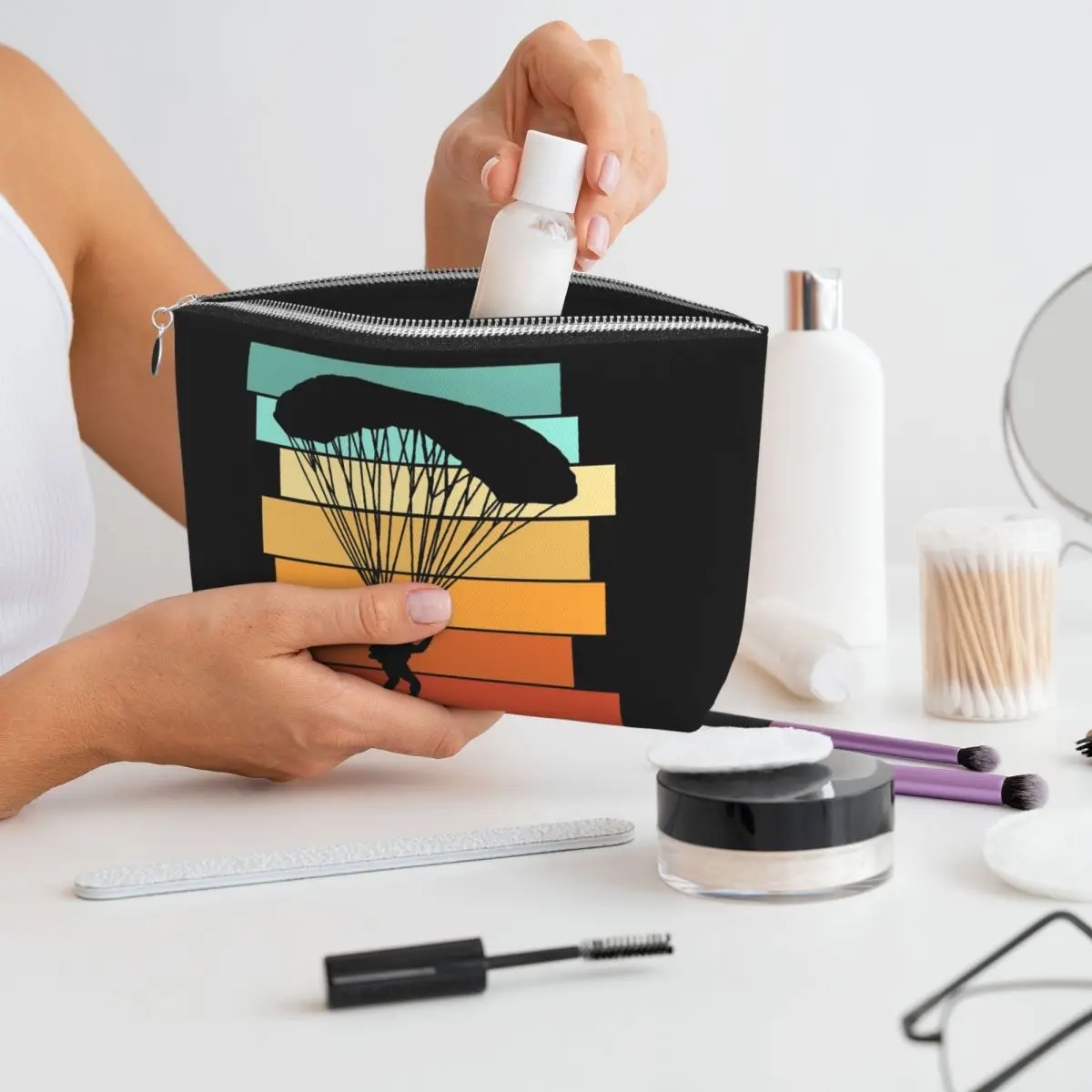 

Paragliding Women Cosmetic Bag Travel Makeup Organizer Pouch Toiletry Storage Dopp Kit Box
