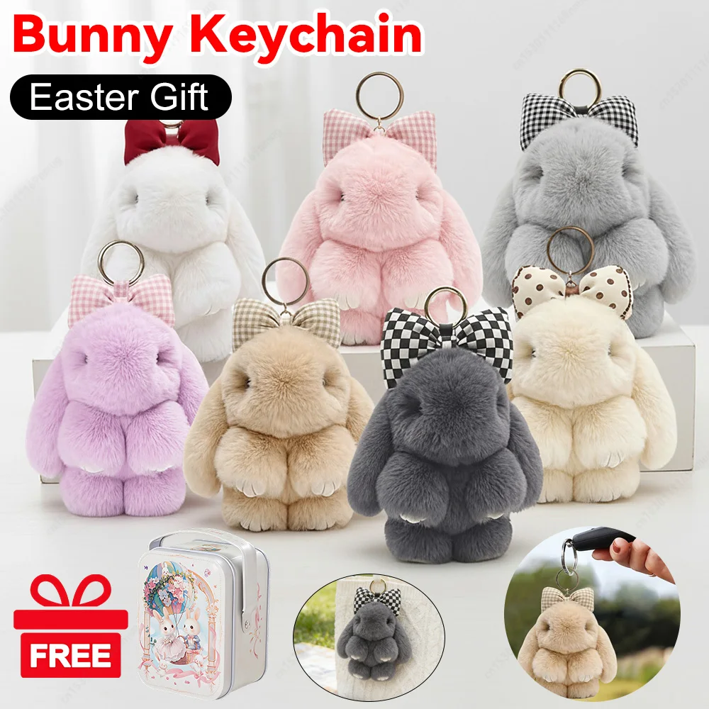 

Bunny Lucky Keychains with Tin Charming Rabbit Design Car Handbag Keyring Cute Plush Key Chain for Easter Gifts Bags and Keys