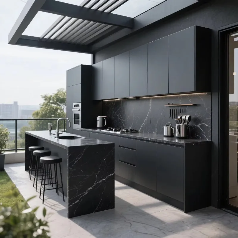 Robuste Küchenschränke aus Edelstahl für einfach zu installierende modulare Außenmöbel