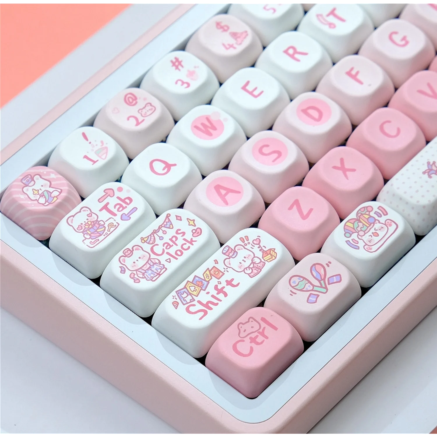 

Bear Circus Round Keycaps PBT 130 Keys QX3 Girls Cute Pink for 60/64/84/98/108 Gaming Mechanical Keyboard MX Switch