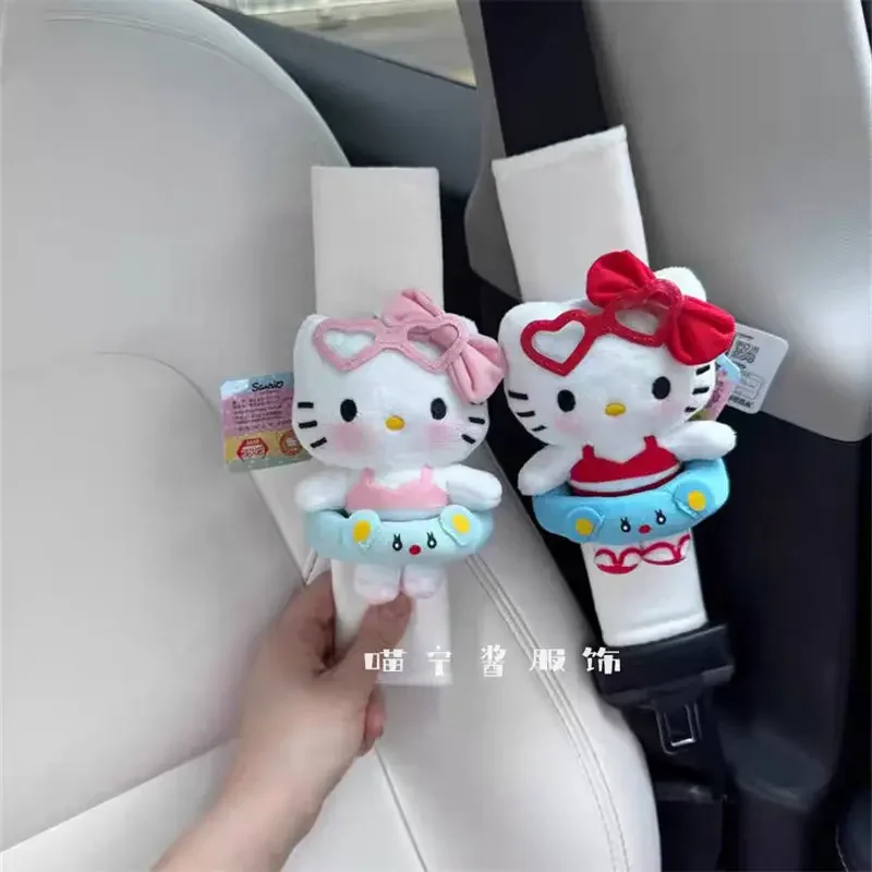 Hello Kitty Cute Car Plush Doll Seat Belt Anti-Suffocation Shoulder Cover Fashion Kawaii Doll Car Decoration Accessories Gift