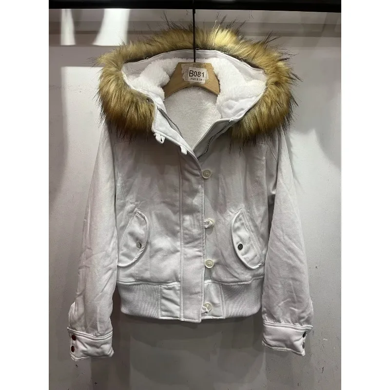New Autumn Winter Fashion Coat with A Woolen Collar Hooded Jacket. Short Jacket for Women Thick and Warm. Casual Versatile Coat.