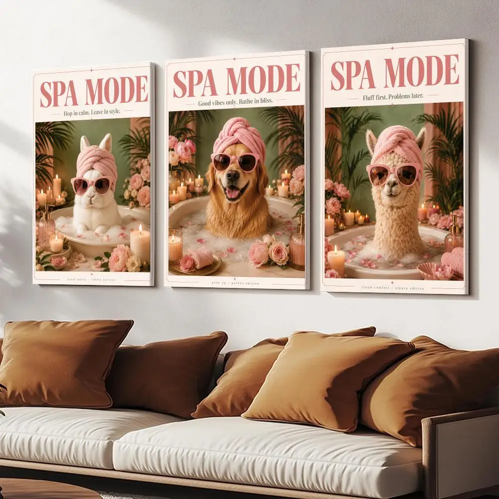 Pink Cat Dog Fox Bathing INS Painting Calligraphy HD Modern Style Inner Frame Canvas Bedroom Room Hallway Wall Art Decor
