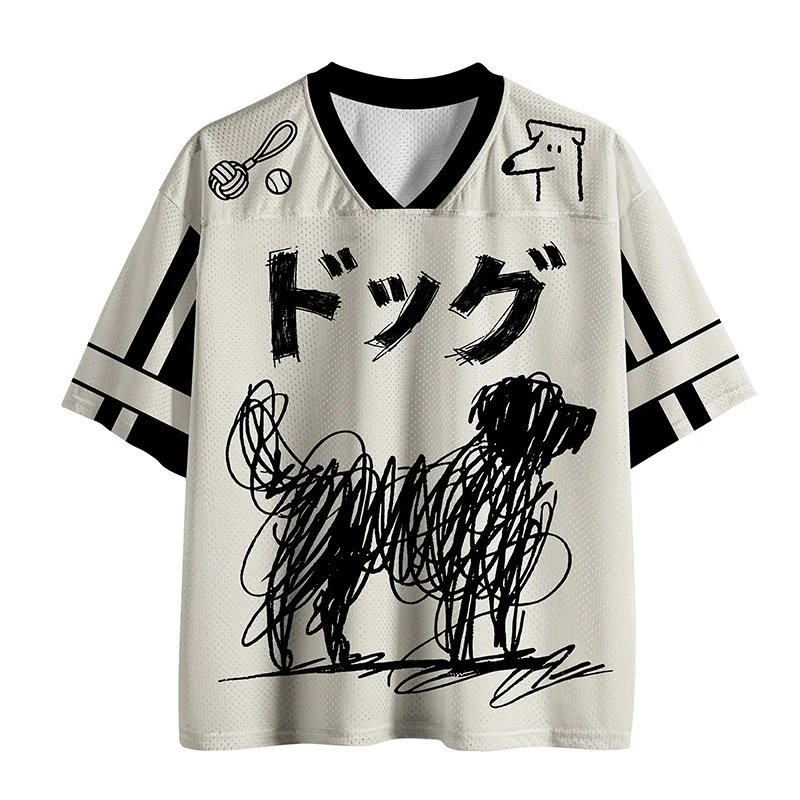 2026 Summer New Unisex Scribble Dog Print Mesh Sports Jersey Japanese 