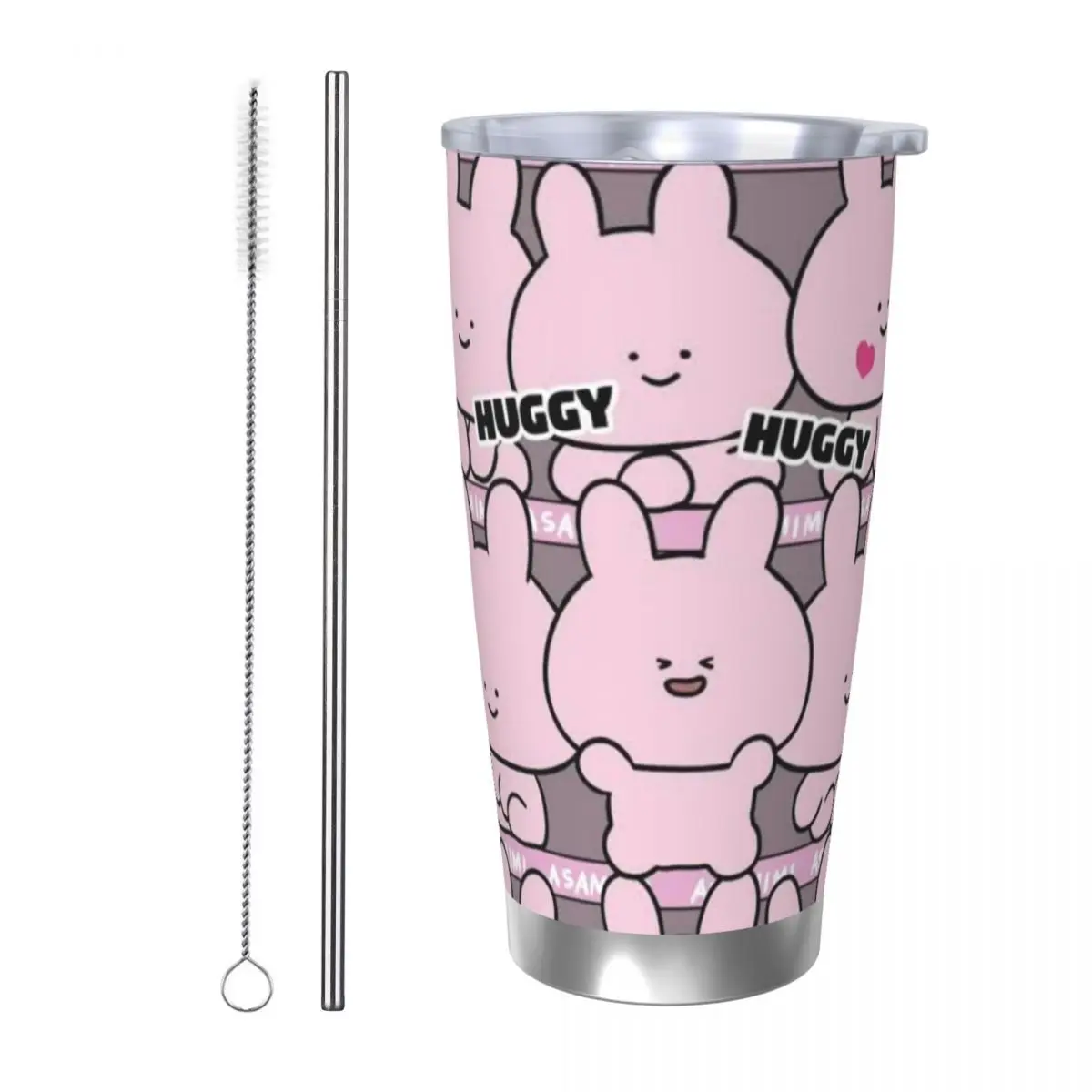 Asamimichaan Cute Asamimi 20oz Stainless Steel Car Mug Straw Thermal Iced Travel Cup Vacuum Insulated Coffee Hot Cup