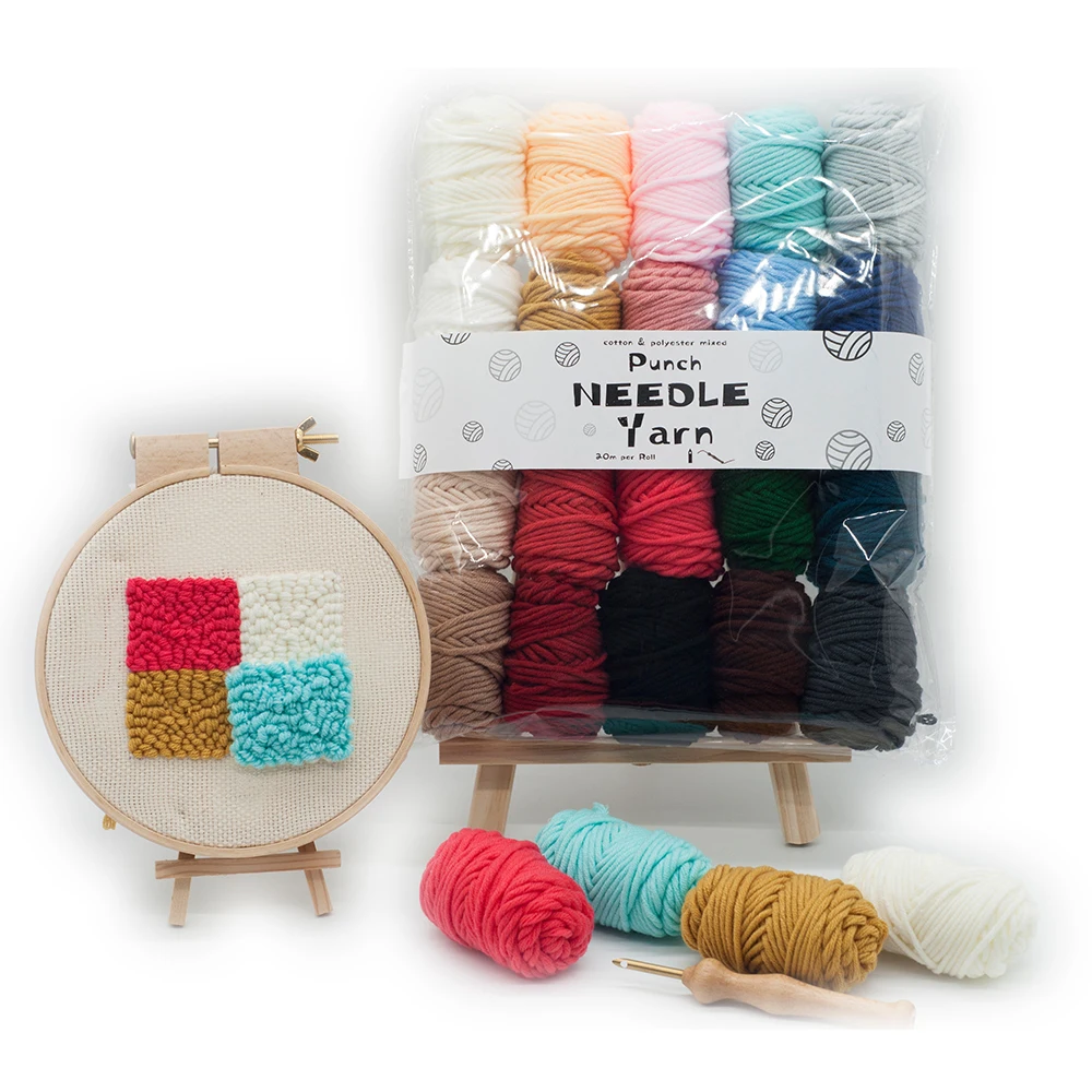 Hilo de lana de 10 colores, Kits de bordado con aguja de punzón DIY para principiantes, conjunto de herramientas artesanales para niños hechos a mano, venta al por mayor