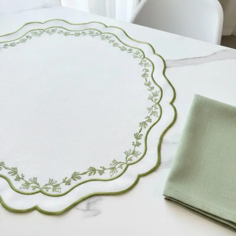 

Embroidered Placemat Flower Shaped Polyester Cotton Napkin Coffee Machine Dust C