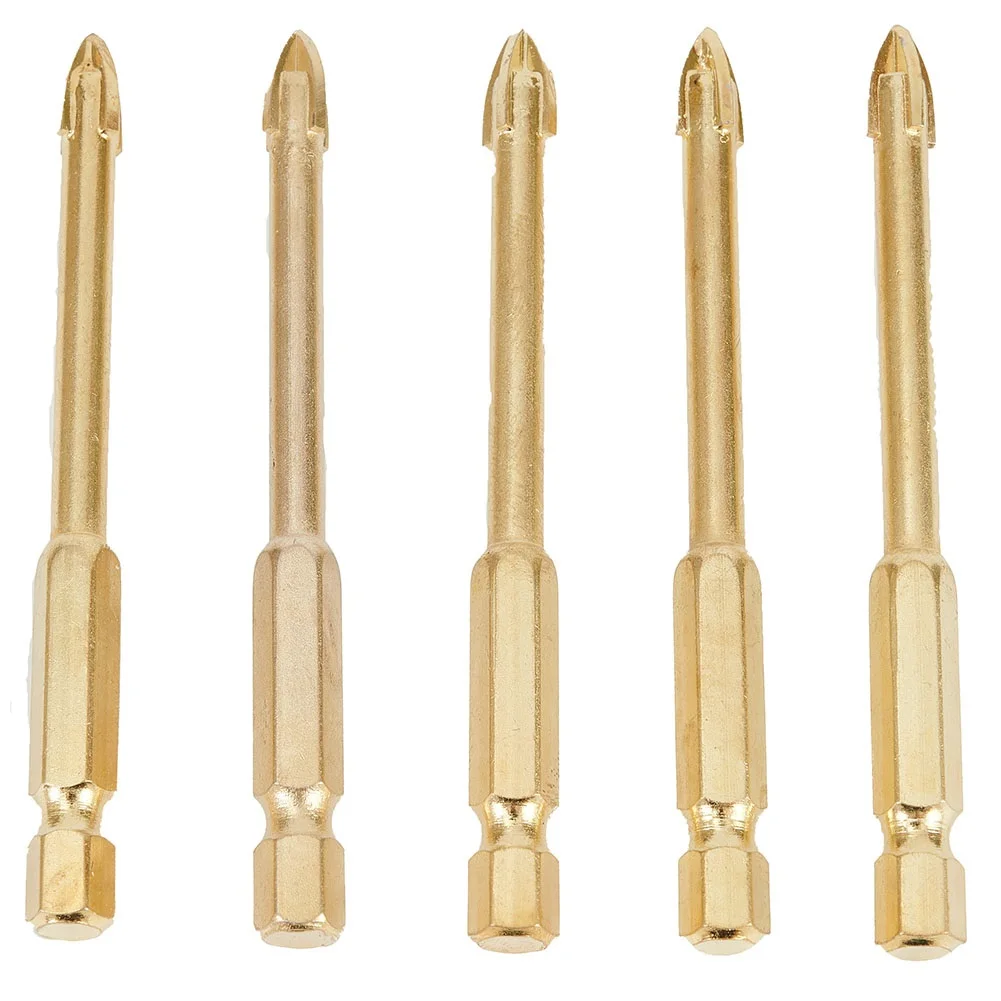 

5pcs 6mm Ceramic Tile Marble Glass Drill Bits Head Hex Shank Glass Drills TIN Coated Carbide Point With 4 Cutting Edges.J34
