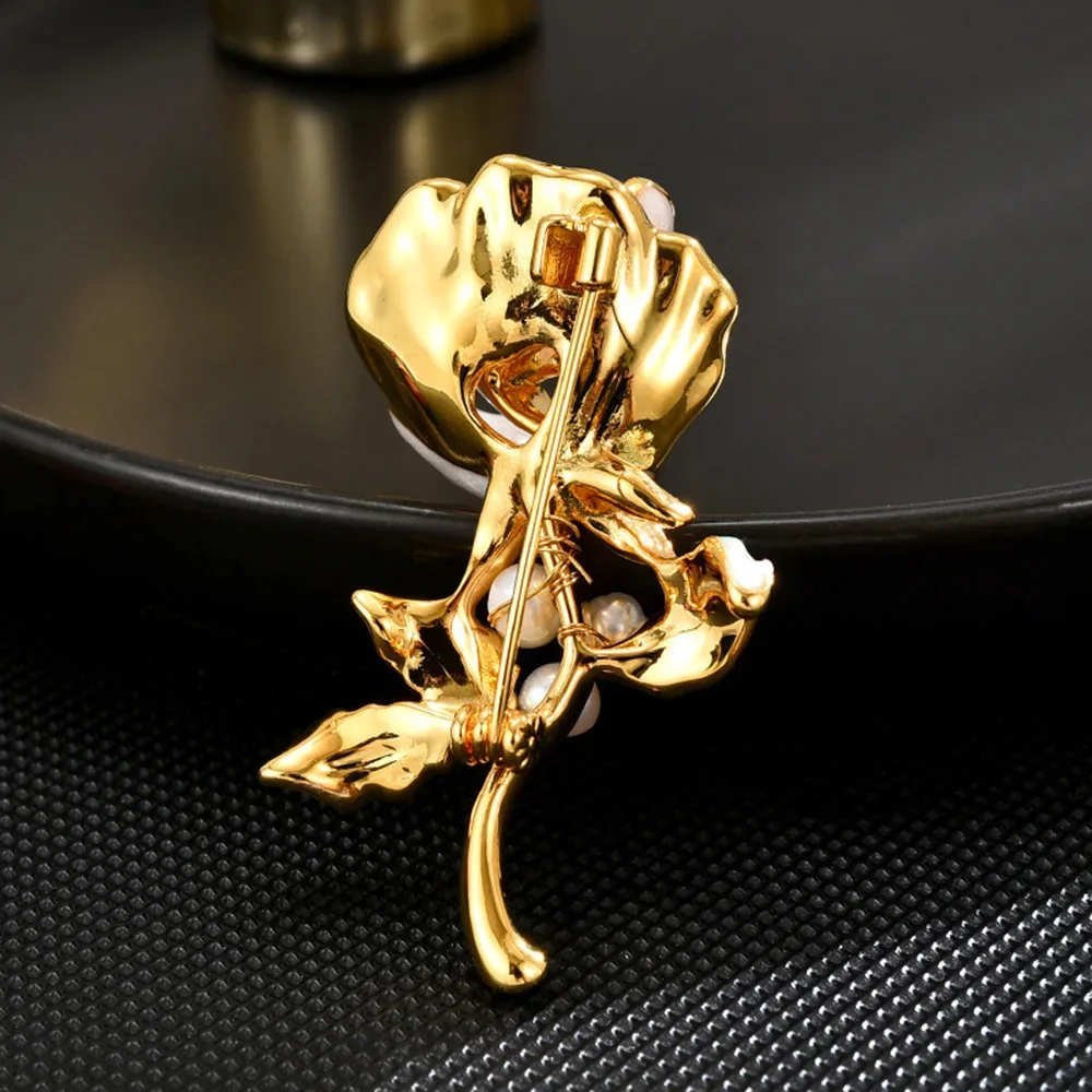 Elegant Brooch Enamel Rose Brooch Pearl Inlaid Corsage Banquet Party Badge Pin Women's Clothing Accessories Jewelry Gifts