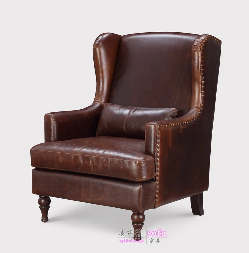 YY Single Leather Small Leather Living Room Nordic First Layer Cowhide Wingback Chair Leather