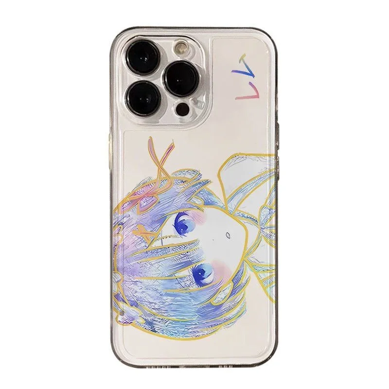 Luxury Comic Re:Zero Rem & Emilia Clear Phone Case Protective for iPhone 17 Pro Max 16 15 14 13 12 11 XR 7 8 Plus X XS Cover