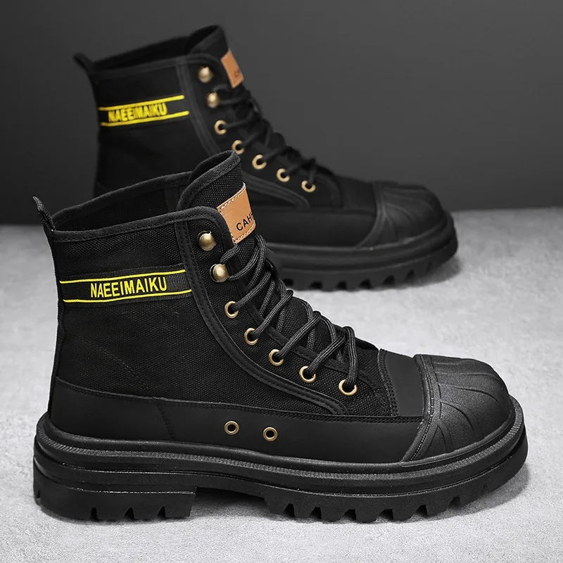 

New Men's High-top Boots High Quality Outdoor Work Boots For Men Fashion Lace-up Platform Boot Breathable Canvas Casual Shoe Man