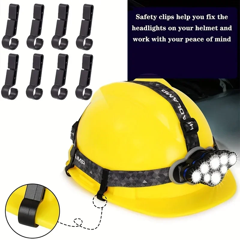 4Pcs Plastic Lightweight Helmet Clips Attachment Head Light Clamps Black Set Headlamp Hard hat Safety Cap Hook Outdoor Tools