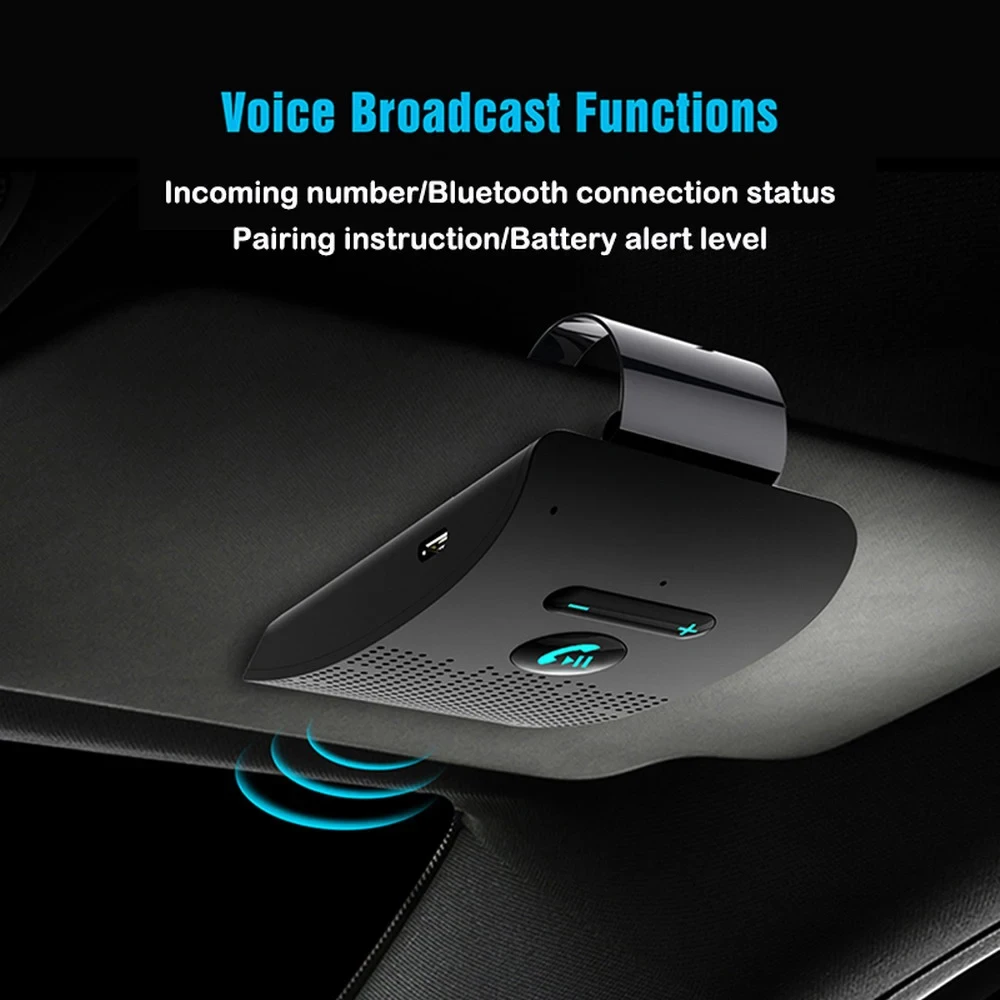 Bluetooth Speaker Handsfree Sun Visor Clip Wireless Audio Receiver Speakerphone 10m Range Auto Power Saving Long Standby