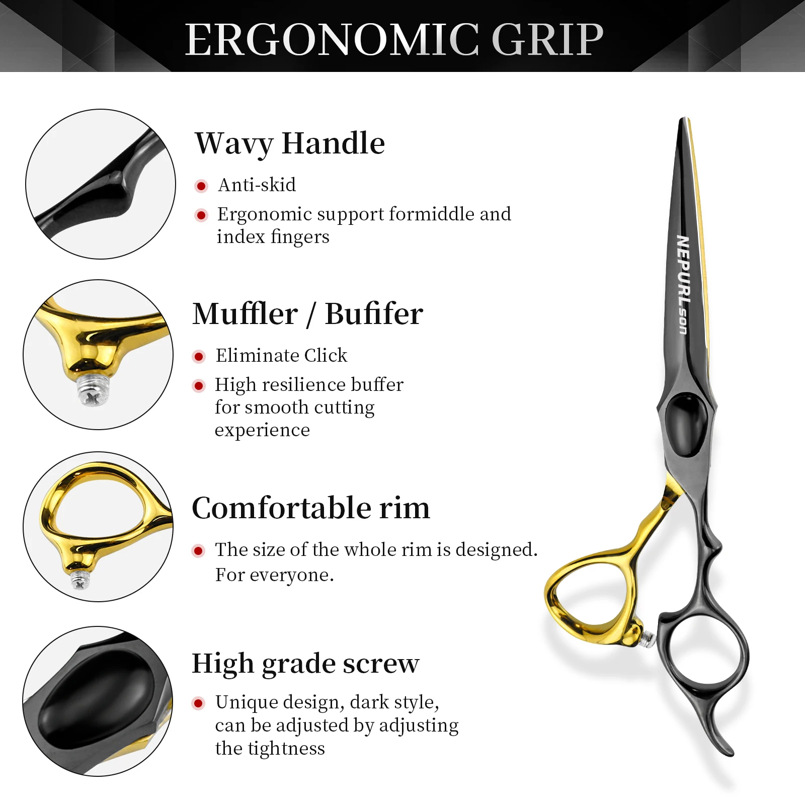 NEPURLSON Hair Scissors VG10 Steel, 6.0inch Hand Made Sharp Scissors Cutting Scissors Hairdressing Shears Barber Scissors