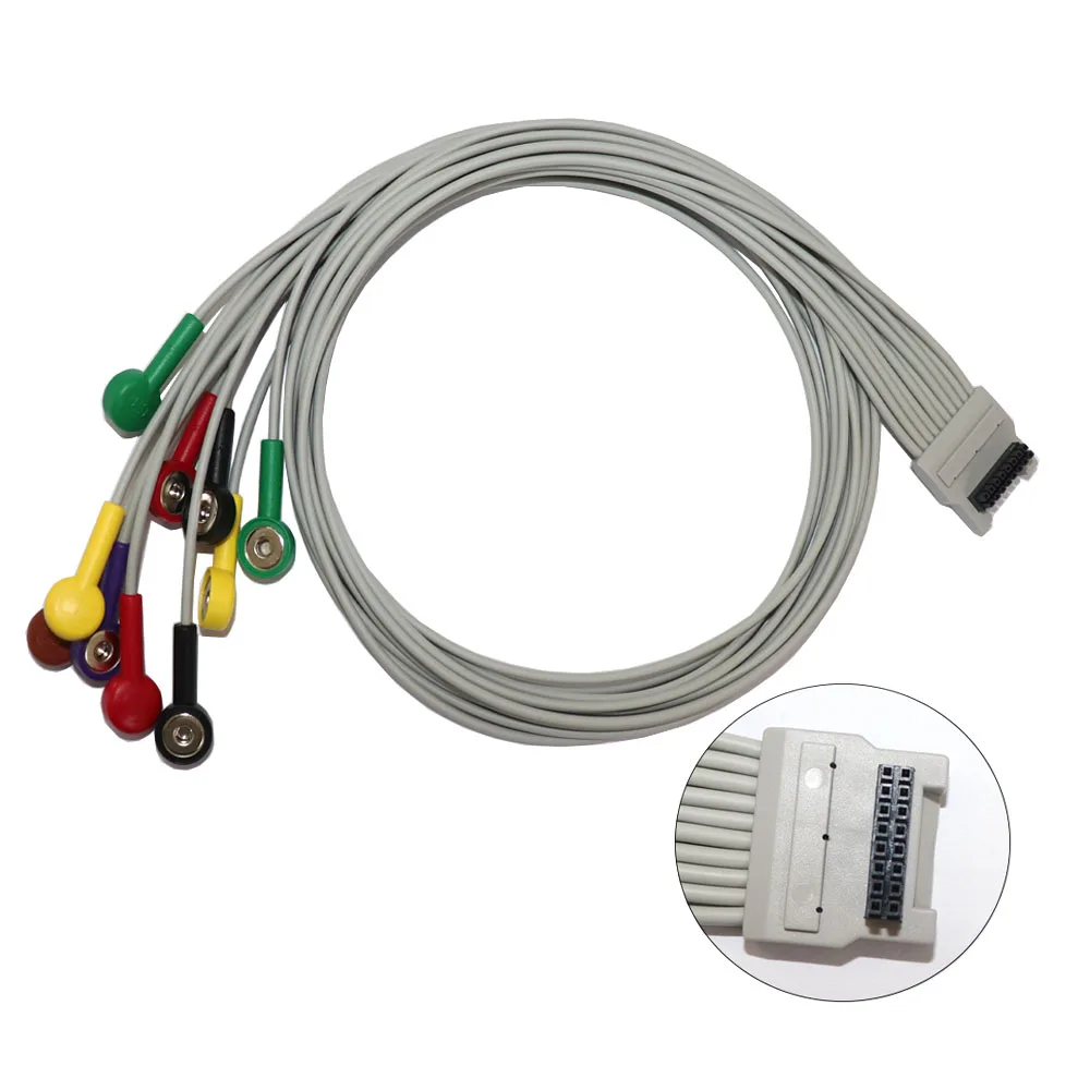 10 Lead ECG Holter Cable IEC Snap Electrode Lead Wires Compatible with BTL Dynamic EKG Recorder Replacement Wire