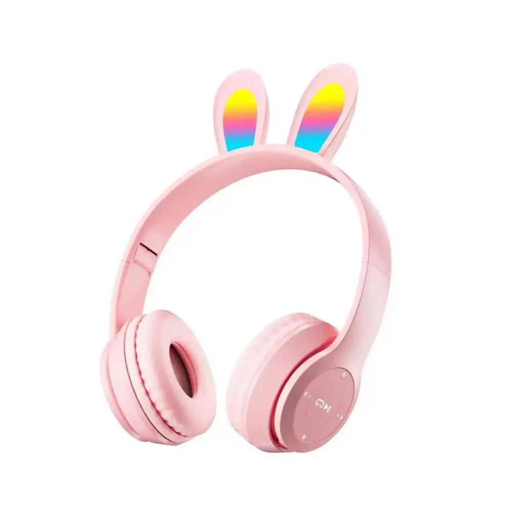 Rabbit Ears Headset dobrável com microfone para crianças, fones de ouvido bonitos, fones sem fio Gamer