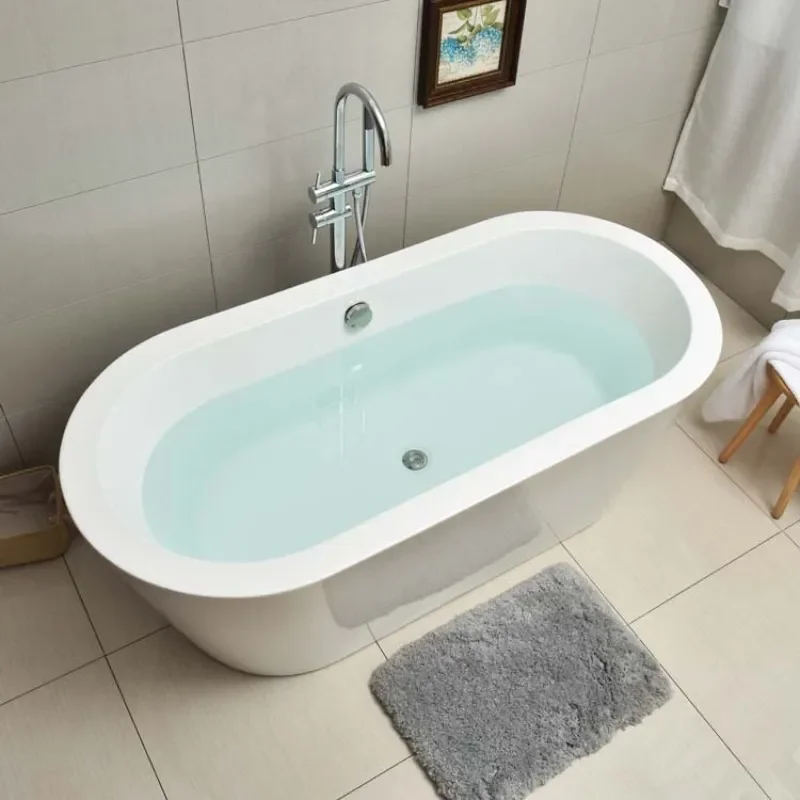 Modern Acrylic Freestanding Bathtub 1.4m to 1.8m Simple Style Soaking Tub for Bathroom Home Spa Relaxation