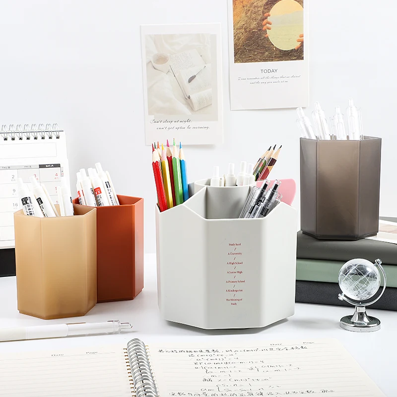 Large Capacity 5-grid Rotatable Pen Holder Pen Bucket Storage Office Rotatable Pen Bucket Table Stylish