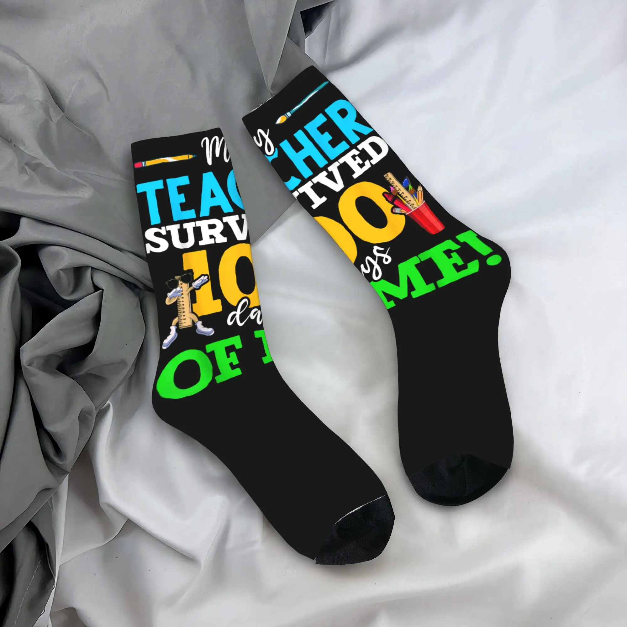 

My Teacher Survived 100 Days of Me Dab 100 Days of School Stockings Men Socks Socks Autumn Cycling Anti-Slip Design Socks Gift