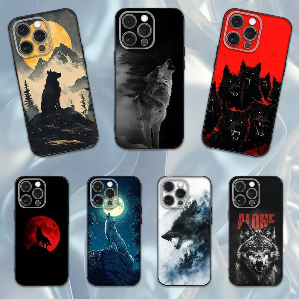 

Wolf Phone Case For iPhone 16e,16,15,14,13,12,11,Pro,X,XS,Max,XR,Plus,Mini Soft Black Cover