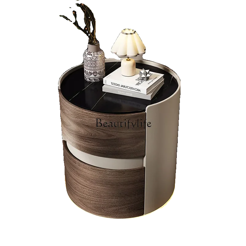 

FG26Round all solid wood bedside table Premium Italian minimalist light luxury simple bedroom bedside table
