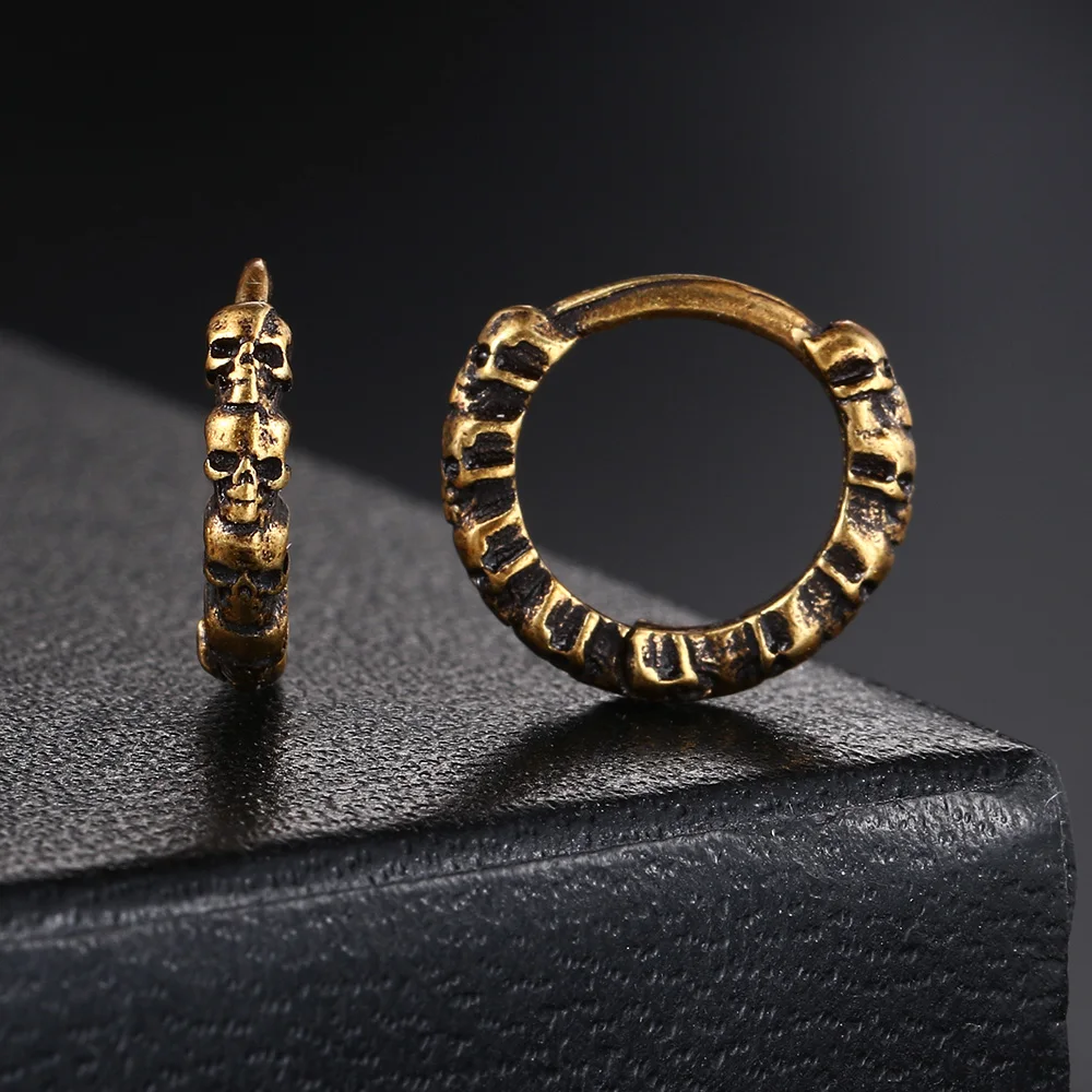 Vintage Skull Hoop Earrings For Men Women Hip Hop Jewelry Silver Color Skeleton Earring Rock Punk Style Halloween Gift OHE188