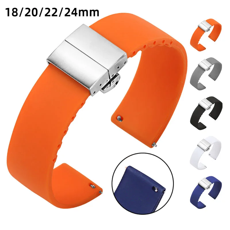 

With Butterfly Buckle Silicone Watch Strap Rubber Band 18mm 20mm 22mm 24mm Bracelet for Seiko Diver for Rolex for Samsung Galaxy