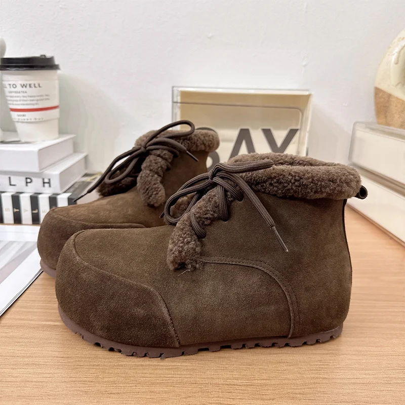 

Flats Women Ankle Boots Fashion Casual Suede Sport Shoes 2025 Winter Snow Boots Comfort New Warm Cotton Shoes Mujer De Botas