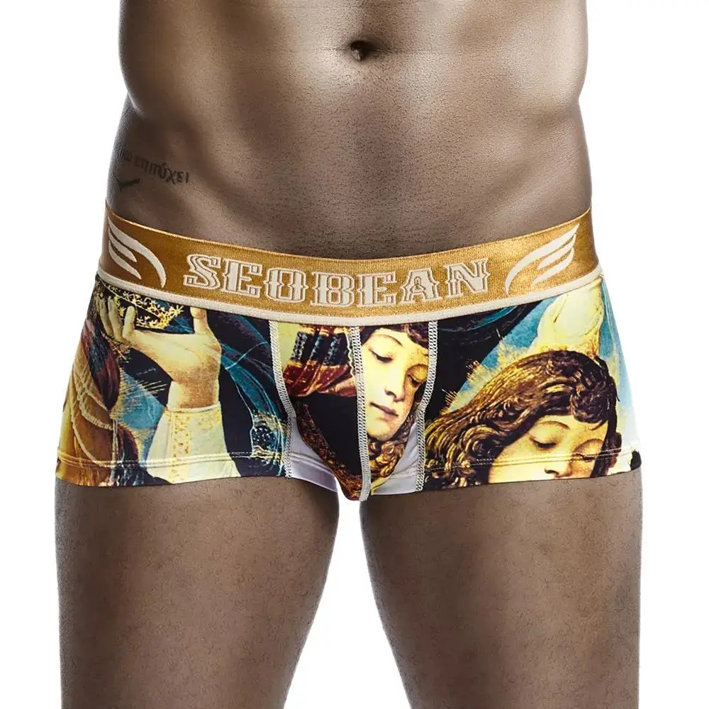 SEOBEAN Printed Men\'s Underwear Boxers Sexy Low Waist Underpants Men Boxer Shorts