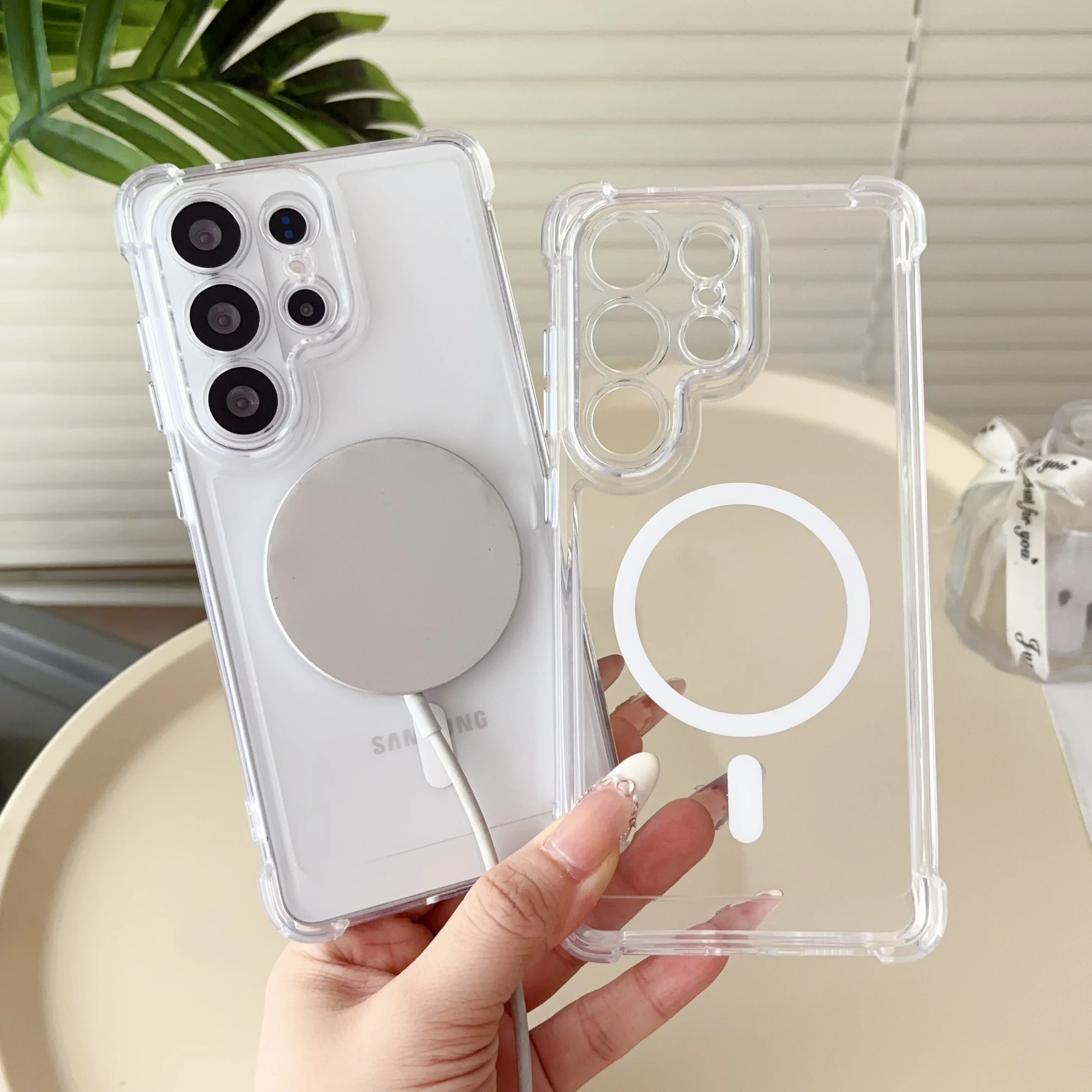 Étui transparent antichoc à coussin d'air pour Samsung Galaxy S21 S22 S23 S24 S25 Edge S26 Note20 Ultra FE Note10 Plus avec coque magnétique