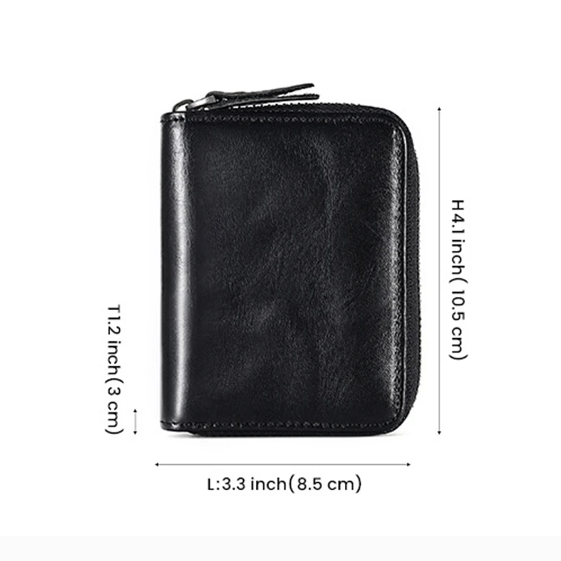 Etui na karty kredytowe Mini etui na karty Wizytownik Vintage prawdziwej skóry Organizer na bilety Pokrowiec Czarna portmonetka na zamek błyskawiczny