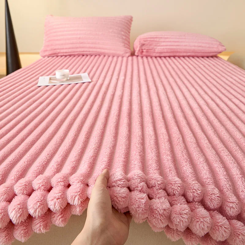 لينة الدافئة أفخم واقي المرتبة غطاء سميكة الحليب المخملية مخطط المجهزة ورقة رقيق غطاء سرير فاخر 1 قطعة التوأم الملكة الملك الحجم #2