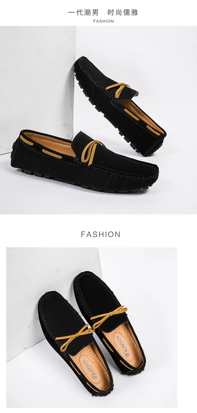 Handgefertigte Loafer in Übergröße für Paare, trendige, lässige Slipper im britischen Stil, Fahrschuhe, extra breit, Schuhe aus Wildleder. – Detail 18