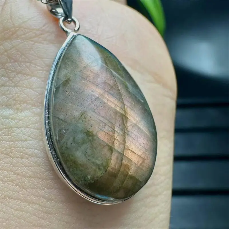 

S925 Natural Orange Pink Labradorite Teardrop Pendant Charm Jewelry Making Diy Necklace Earrings Reiki Heal Gift 1PCS
