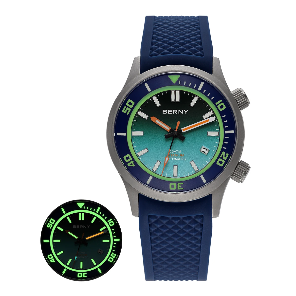BERNY 20 ATM Titan-Automatik-Taucheruhr für Herren, Supper Luminous Sappire AR-beschichtet, Miyota 8215, mechanische Tauch-Herrenuhren 9