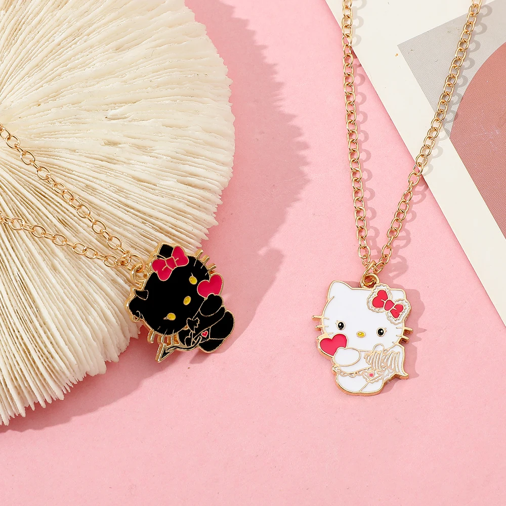 3Pcs Kawaii Sanrio Anime Hello Kitty Alloy Necklace Cartoon KT Cat Pendant Girl Sexy Collar Chain Jewelry Gift for Girlfriend