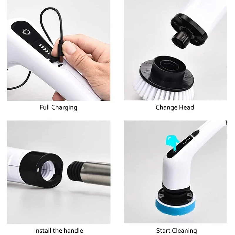 7 In 1 Electric Cleaning Brush Window Wall Cleaner Electric Turbo Scrub Brush Rotating Scrubber Kitchen Bathroom Cleaning Tools