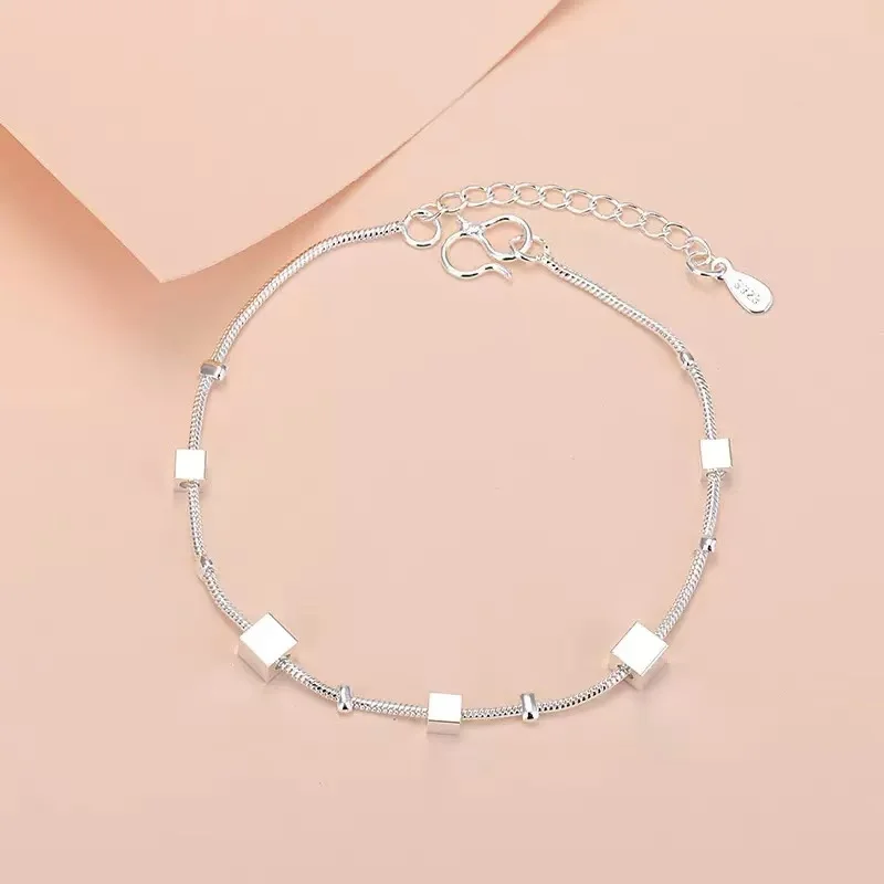 Luxury Handmade Original Fine Jewelry 925 Sterling Silver Charm Bracelet Soft Smooth Adjustable Bracelets for Women